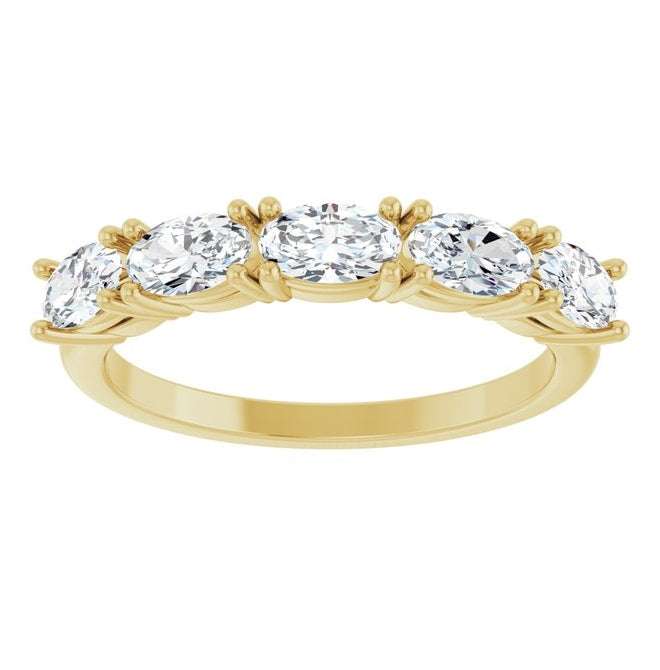 14K Yellow Gold Oval 5 X 3 Mm Polished 9/10 Ctw Lab-Grown Diamond Anniversary Band Size 7