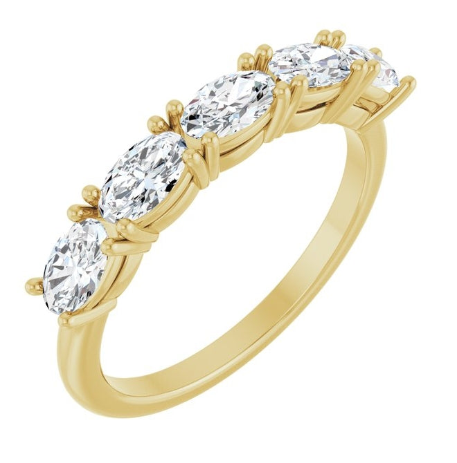 14K Yellow Gold Oval 5 X 3 Mm Polished 9/10 Ctw Lab-Grown Diamond Anniversary Band Size 7