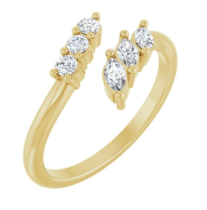 14K Yellow Or White Gold Marquise 4 X 2 Mm Polished 1/3 Ctw Lab-Grown Diamond Multi-Shape Bypass Ring