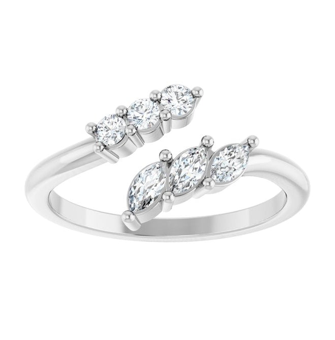 14K Yellow Or White Gold Marquise 4 X 2 Mm Polished 1/3 Ctw Lab-Grown Diamond Multi-Shape Bypass Ring