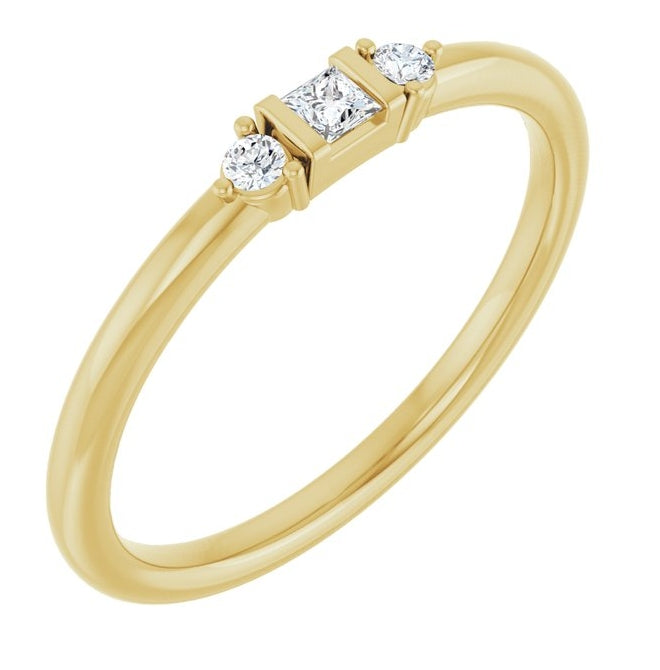 14K Yellow Gold Square 2 X 2 Mm Polished .08 Ctw Natural Diamond Stackable Ring Size 7