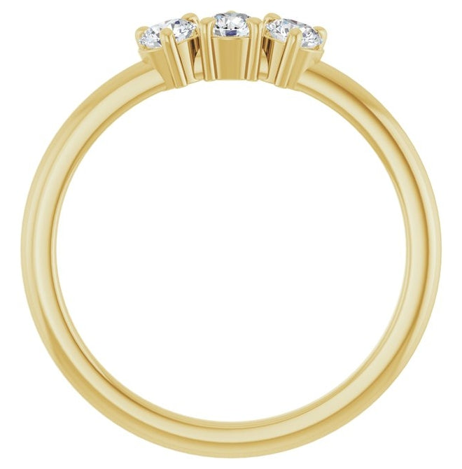 14K Yellow Gold Round 3 Mm Polished 1/4 Ctw Natural Diamond Three-Stone Stackable Ring Size 7