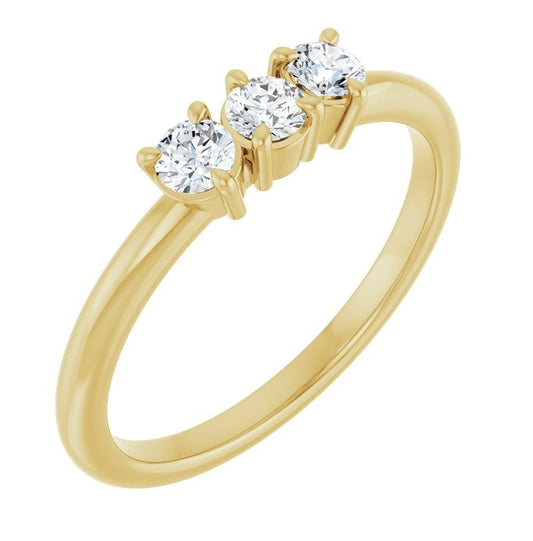 14K Yellow Gold Round 3 Mm Polished 1/4 Ctw Natural Diamond Three-Stone Stackable Ring Size 7