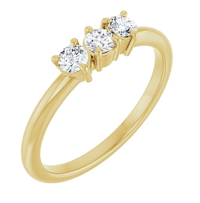 14K Yellow Or White Gold Round 3 Mm Polished 1/4 Ctw Lab-Grown Diamond Three-Stone Stackable Ring