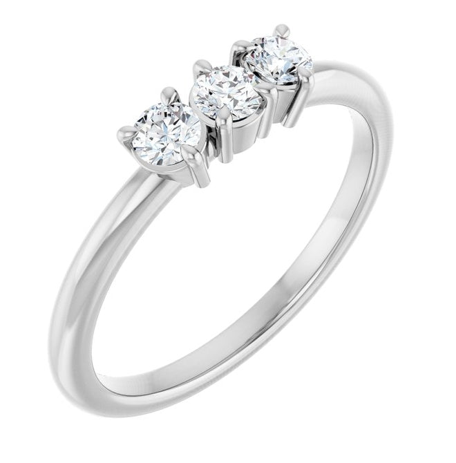 14K Yellow Or White Gold Round 3 Mm Polished 1/4 Ctw Lab-Grown Diamond Three-Stone Stackable Ring
