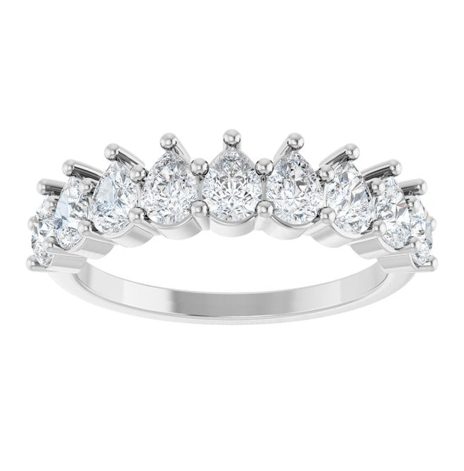 14K White Gold Pear 4 X 3 Mm Polished 1 1/4 Ctw Lab-Grown Diamond Anniversary Band Size 7