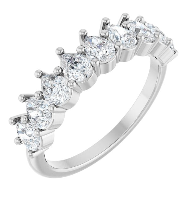 14K White Gold Pear 4 X 3 Mm Polished 1 1/4 Ctw Lab-Grown Diamond Anniversary Band Size 7