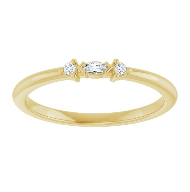 14K Yellow Gold Marquise 3 X 1.5 Mm Polished .06 Ctw Lab-Grown Diamond Stackable Ring Size 7