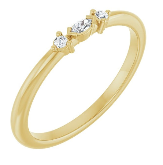 14K Yellow Gold Marquise 3 X 1.5 Mm Polished .07 Ctw Natural Diamond Stackable Ring Size 7