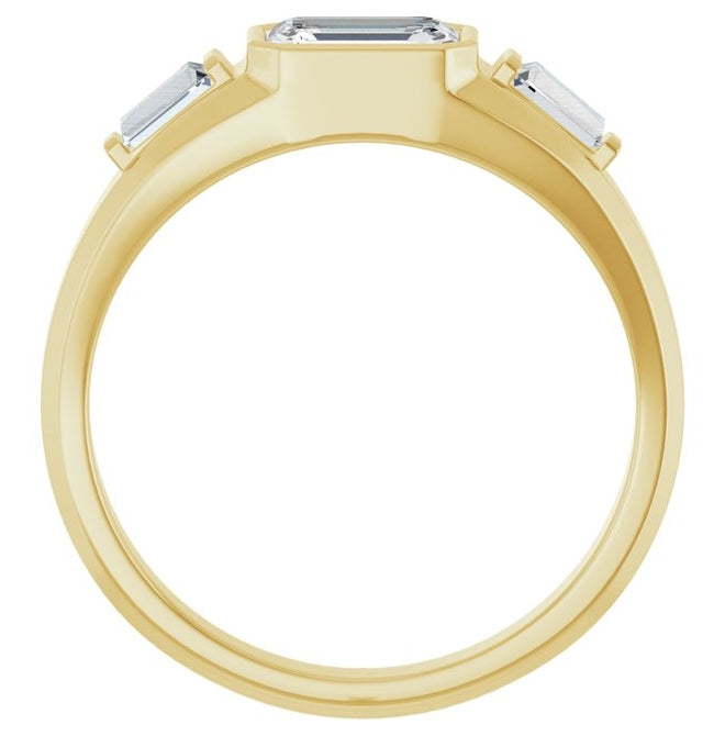 14K Yellow Gold Emerald 7 X 5 Mm 8.4 Mm Vs, F-G Polished 1 1/2 Ctw Lab-Grown Diamond Three Stone Band Size 10