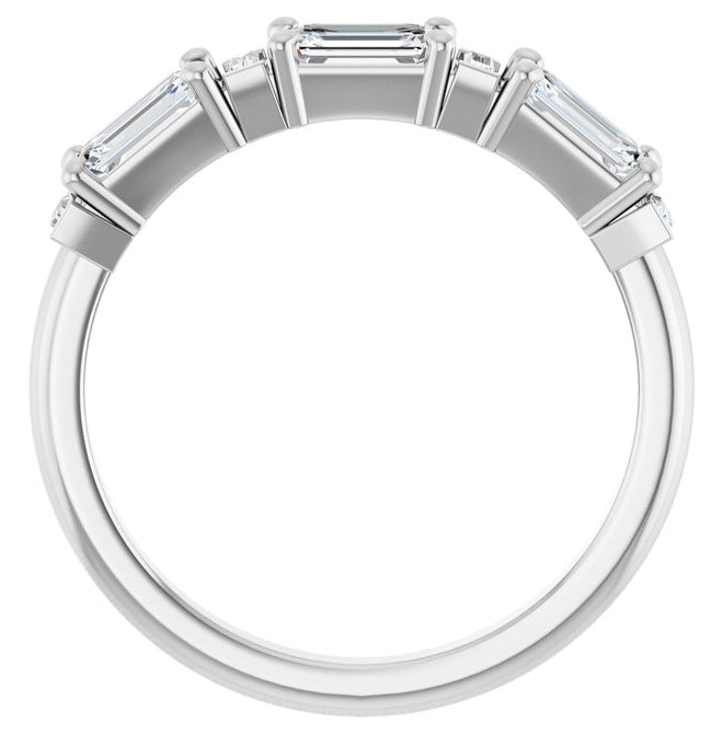 14K White Gold Emerald 5 X 3 Mm Polished 9/10 Ctw Lab-Grown Diamond Anniversary Band Size 7