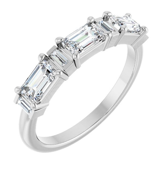 14K White Gold Emerald 5 X 3 Mm Polished 9/10 Ctw Lab-Grown Diamond Anniversary Band Size 7