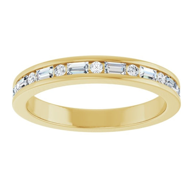 14K Yellow Gold Straight Baguette 2.5 X 1.5 Mm Polished 1/3 Ctw Natural Diamond Anniversary Band Size 7