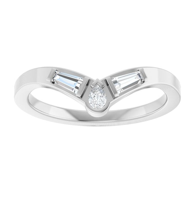 14K White Gold Pear 3 X 2 Mm Polished 1/4 Ctw Natural Diamond Contour Band Size 7