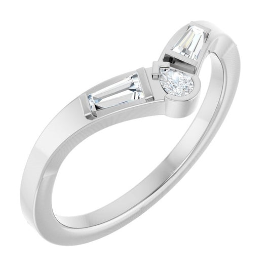 14K White Gold Pear 3 X 2 Mm Polished 1/4 Ctw Natural Diamond Contour Band Size 7