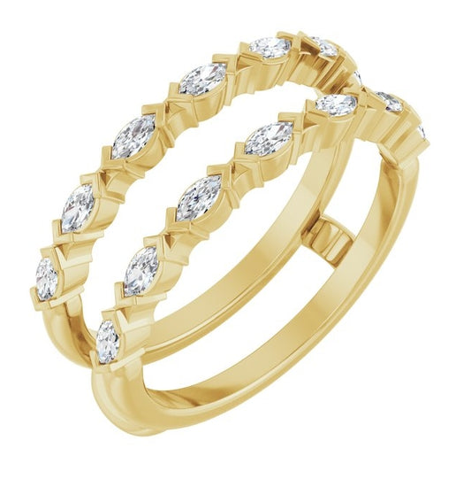 14K Yellow Gold Marquise 3 X 1.5 Mm Polished 1/2 Ctw Natural  Diamond Ring Guard Size 7
