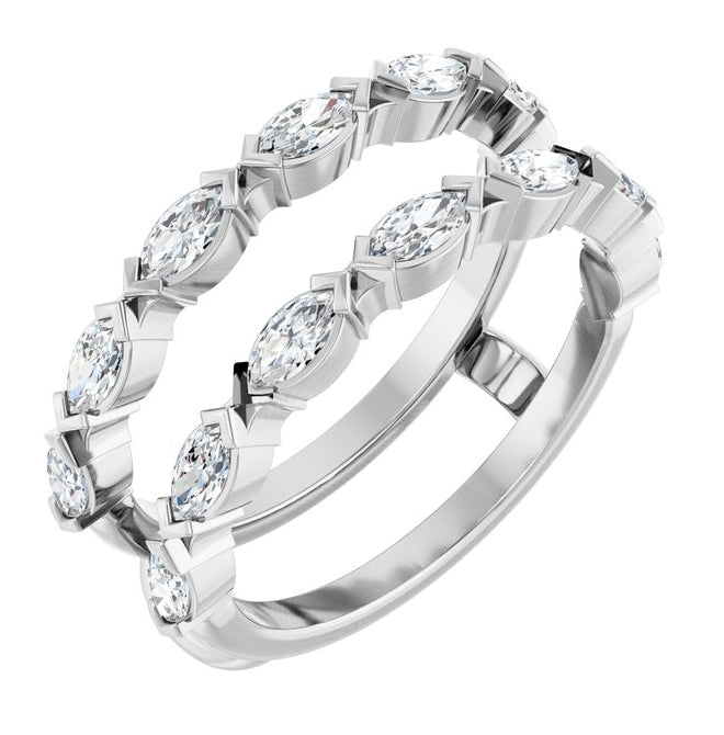 14K White Gold Marquise 4 X 2 Mm Polished 7/8 Ctw Lab-Grown Diamond Ring Guard Size 7