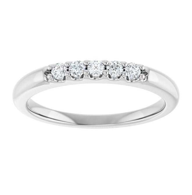 14K White Gold Round  2 Mm  Polished  1/6 Ctw Natural Diamond Anniversary Band Size 7