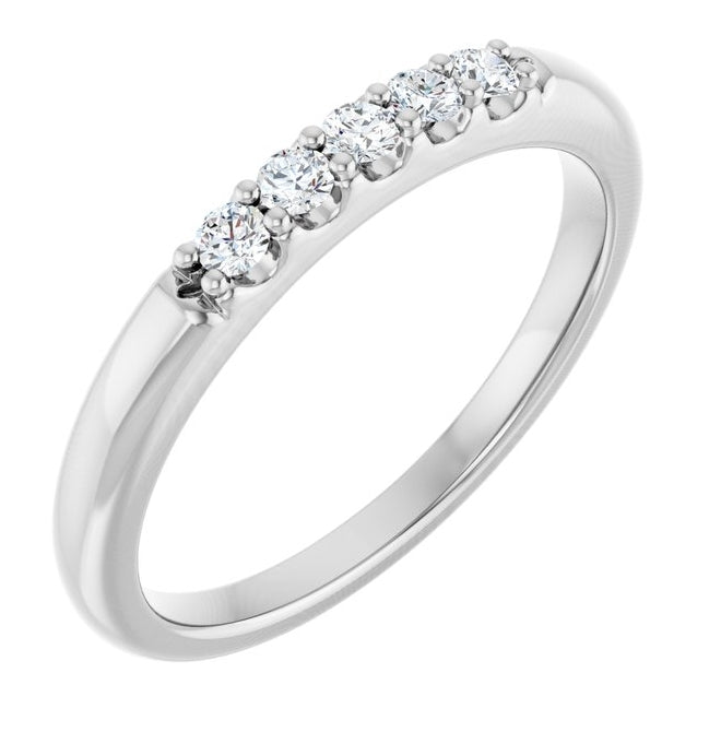14K White Gold Round  2 Mm  Polished  1/6 Ctw Natural Diamond Anniversary Band Size 7
