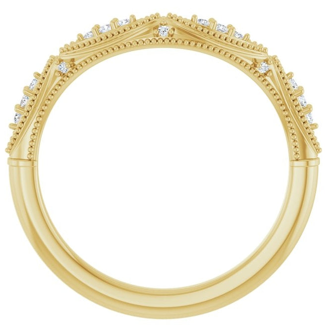 14K Yellow Gold Round 1.2 Mm Polished .07 Ctw Natural Diamond Contour Band Size 7