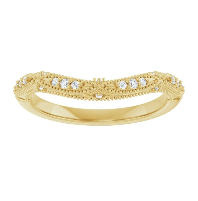 14K Yellow Gold Round 1.2 Mm Polished .07 Ctw Natural Diamond Contour Band Size 7