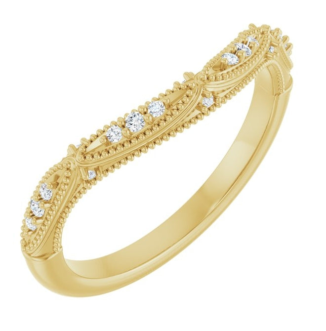14K Yellow Gold Round 1.2 Mm Polished .07 Ctw Natural Diamond Contour Band Size 7