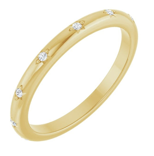 14K Yellow Gold Round 1.1 Mm Polished .03 Ctw Natural Diamond Anniversary Band Size 7