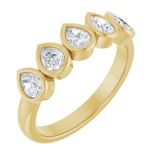 14K Yellow Gold Pear 4 X 3 Mm Polished 3/4 Ctw Lab-Grown Diamond Anniversary Band Size 7
