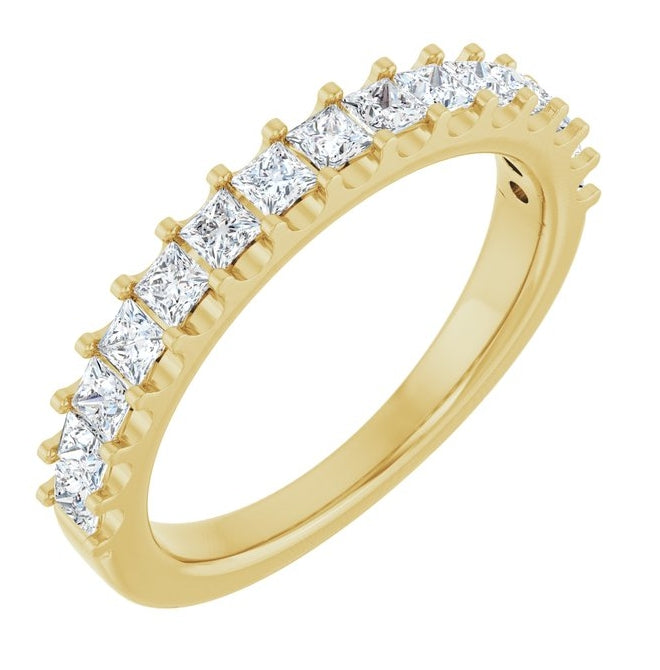 14K Yellow Gold Square 2 Mm Polished 5/8 Ctw Natural Diamond Anniversary Band Size 7