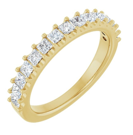14K Yellow Gold Square 2 Mm Polished 5/8 Ctw Natural Diamond Anniversary Band Size 7