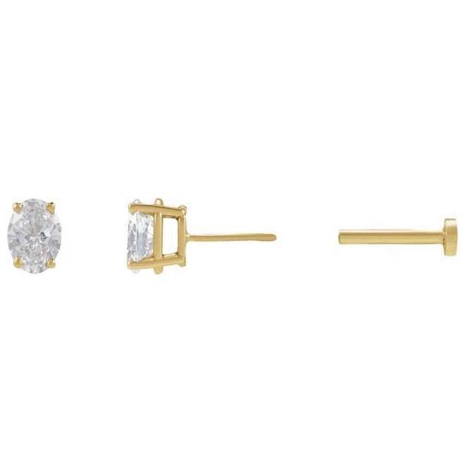 14K Yellow Gold Oval  5 X 3Mm Vs, G-H Tension Back 4-Prong Polished 1/4 Ct Natural Diamond Lightweight Earring
