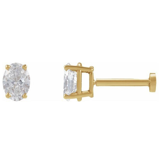 14K Yellow Gold Oval  5 X 3Mm Vs, G-H Tension Back 4-Prong Polished 1/4 Ct Natural Diamond Lightweight Earring