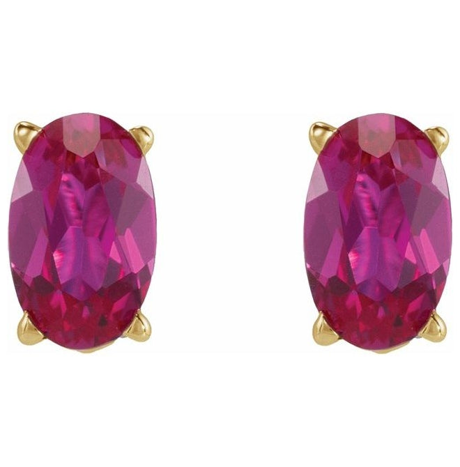 14K Yellow Gold Oval Tension Back 4-Prong Polished Lab-Grown Gem Lightweight Earring