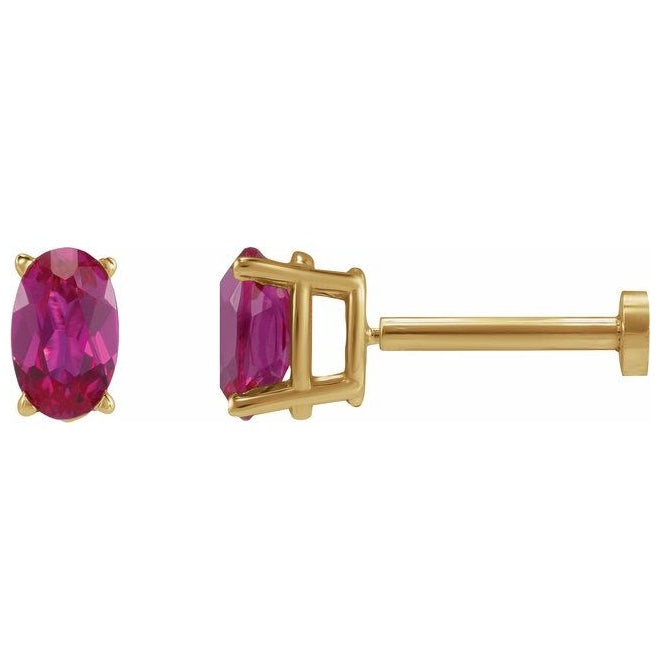 14K Yellow Gold Oval Tension Back 4-Prong Polished Lab-Grown Gem Lightweight Earring