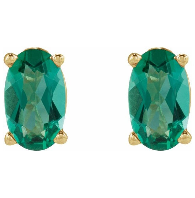 14K Yellow Gold Oval Tension Back 4-Prong Polished Lab-Grown Gem Lightweight Earring