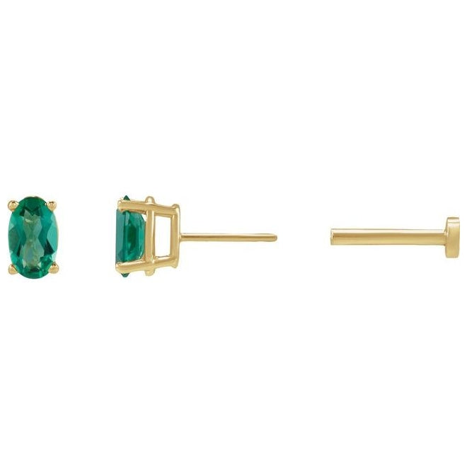 14K Yellow Gold Oval Tension Back 4-Prong Polished Lab-Grown Gem Lightweight Earring