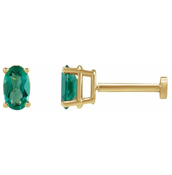 14K Yellow Gold Oval Tension Back 4-Prong Polished Lab-Grown Gem Lightweight Earring
