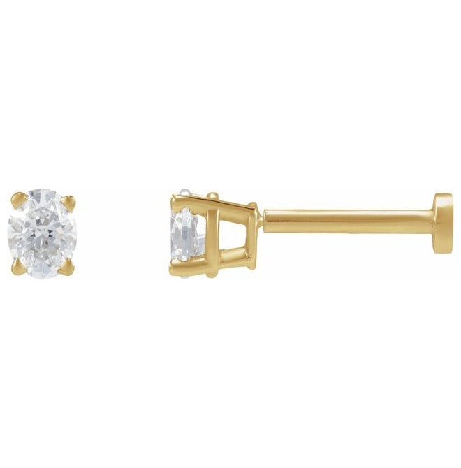 14K Yellow Gold Oval  3 X 2.3Mm Vs, G-H Tension Back 4-Prong Polished .05 Ct Natural Diamond Lightweight Earring