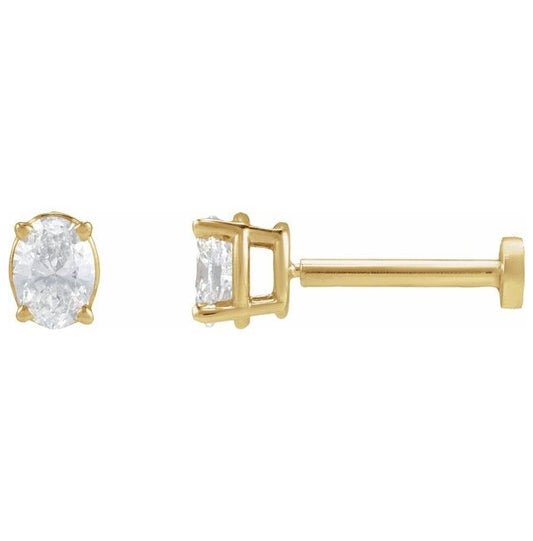 14K Yellow Gold Oval  4 X 3Mm Vs, G-H Tension Back 4-Prong Polished 1/6 Ct Natural Diamond Lightweight Earring