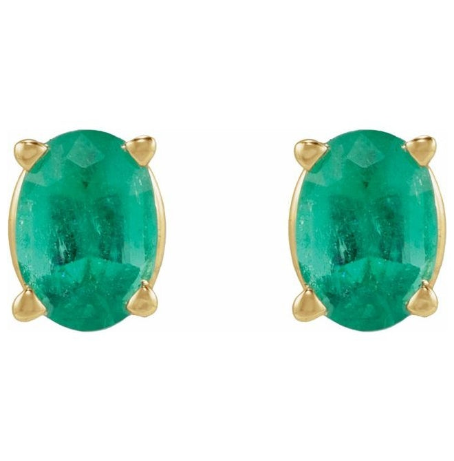 14K Yellow Gold Oval  4 X 3 Mm Tension Back 4-Prong Polished Natural Emerald Lightweight Earring