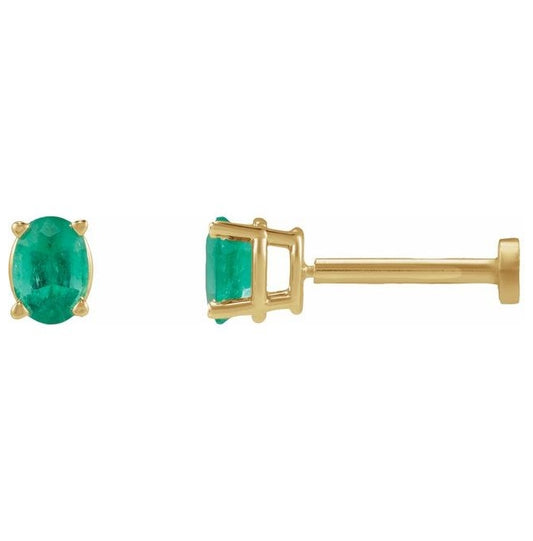 14K Yellow Gold Oval  4 X 3 Mm Tension Back 4-Prong Polished Natural Emerald Lightweight Earring