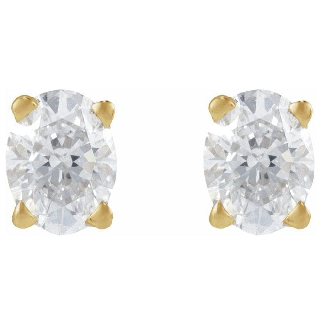14K Yellow Gold Oval  3.6 X 2.7Mm Vs, G-H Tension Back 4-Prong Polished 1/10 Ct Natural Diamond Lightweight Earring