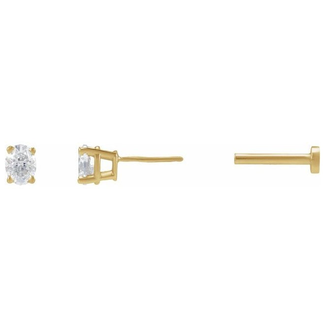 14K Yellow Gold Oval  3 X 2.3Mm Vs, G-H Tension Back 4-Prong Polished .05 Ct Natural Diamond Lightweight Earring