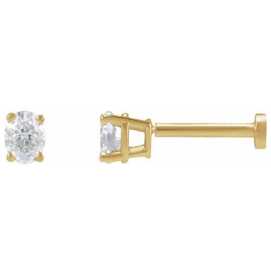 14K Yellow Gold Oval  3.6 X 2.7Mm Vs, G-H Tension Back 4-Prong Polished 1/10 Ct Natural Diamond Lightweight Earring