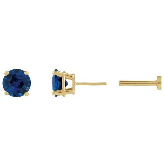 14K Yellow Gold Round 5 Mm Tension Back 4-Prong Polished Natural Blue Sapphire Lightweight Earring