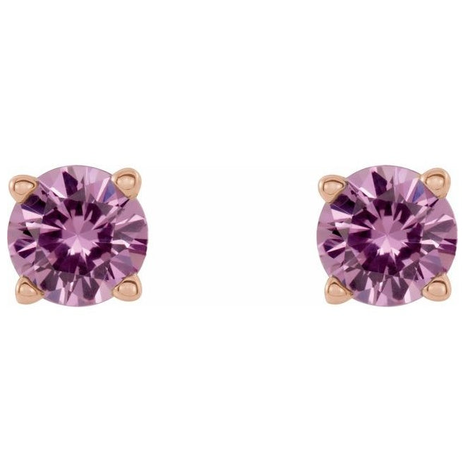 14K Rose Gold Round 2.5 Mm Friction Backs 4-Prong Polished Natural Pink Sapphire Stud Earrings