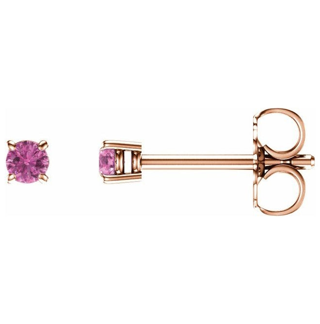 14K Rose Gold Round 2.5 Mm Friction Backs 4-Prong Polished Natural Pink Sapphire Stud Earrings