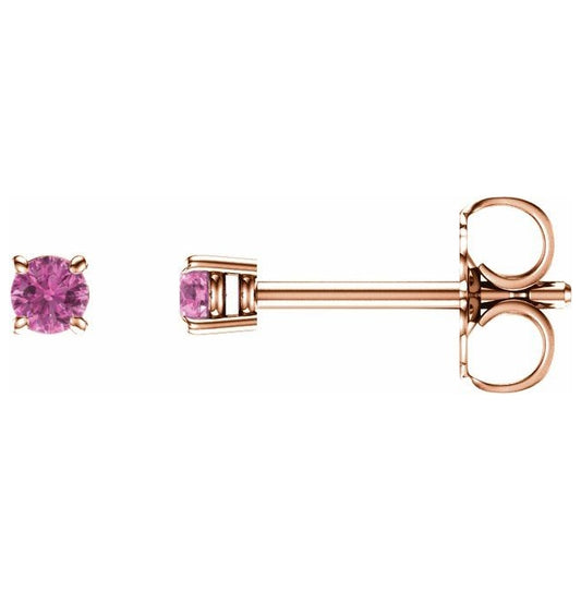 14K Rose Gold Round 2.5 Mm Friction Backs 4-Prong Polished Natural Pink Sapphire Stud Earrings