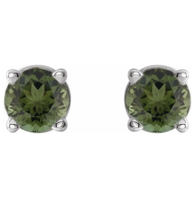 14K White Gold Round 3 Mm Friction Back 4-Prong Polished Natural Green Tourmaline Stud Earrings
