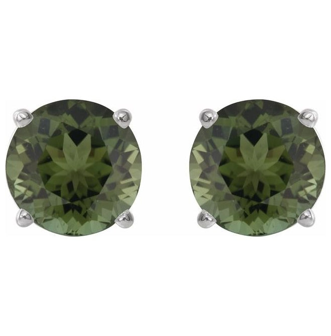14K White Gold Round 6 Mm Friction Backs 4-Prong Polished Natural Green Tourmaline Stud Earrings